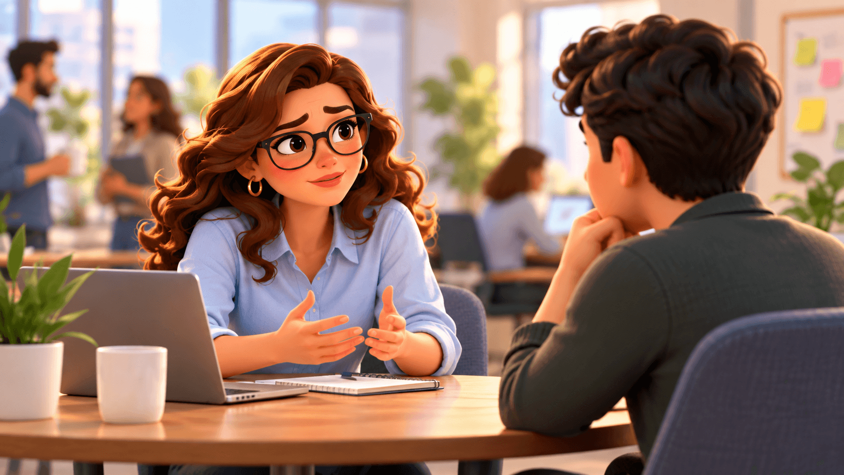 New manager having a direct one-on-one conversation with a team member